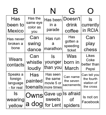 Find someone who . . .  Bingo Card