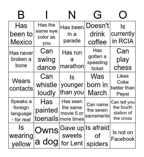 Find someone who . . .  Bingo Card
