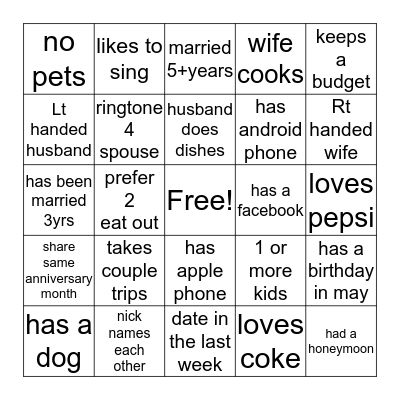 MARRIAGE MINISTRY FIND SOMEONE WHO..... Bingo Card