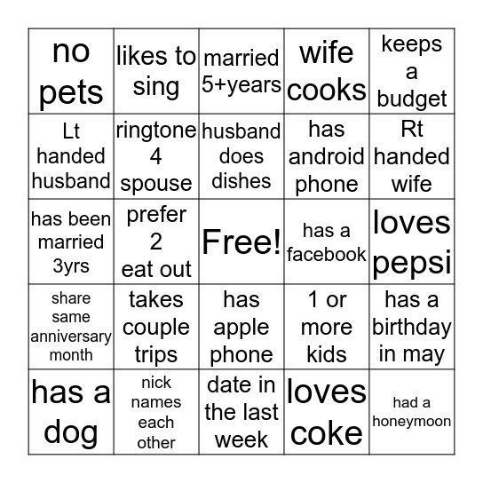 MARRIAGE MINISTRY FIND SOMEONE WHO..... Bingo Card