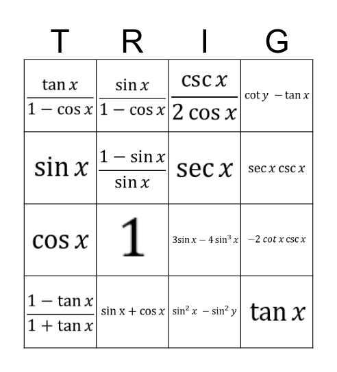 Trig Identity Bingo Card