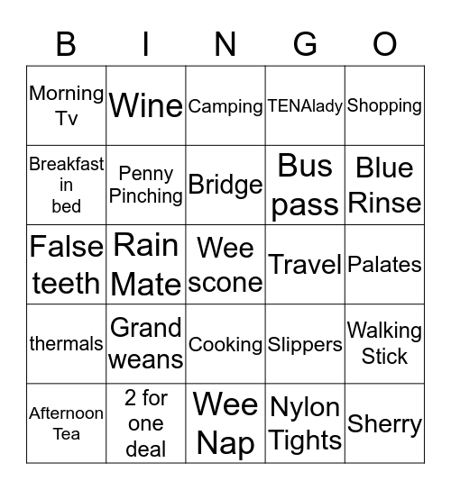 Rosie's Retirement Bingo Card