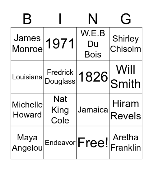 Gridley Black History Bingo 1 Bingo Card