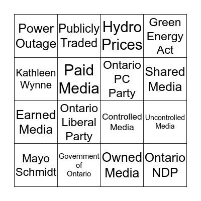 HYDRO ONE Bingo Card