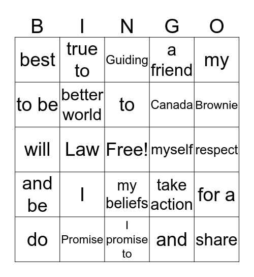 Promise and Law Bingo Card
