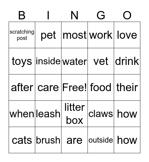 I Love Cats Bingo Card