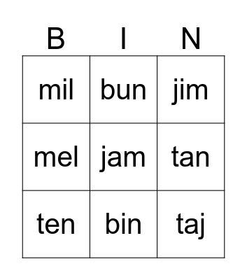 P1T2 Ch3 Phonics Bingo Card