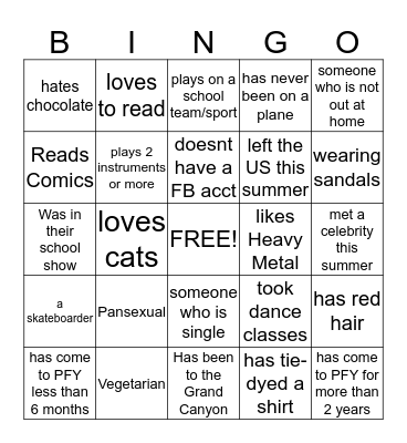 PFY BINGGO Bingo Card