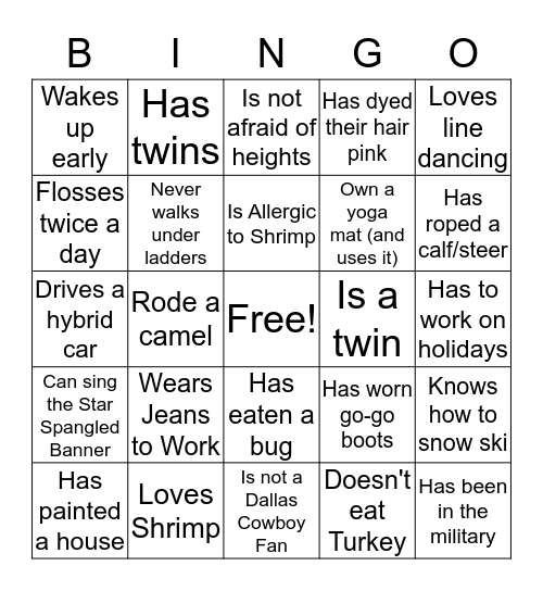 Adult 8 Class -  Bingo Card