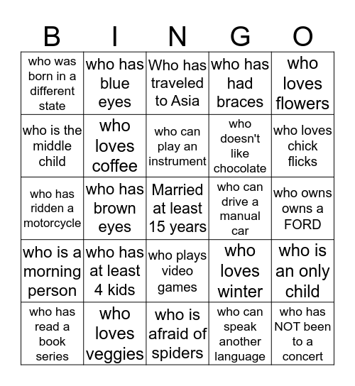 Ice-Breaker Bingo Card