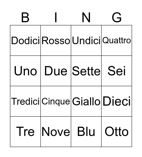 I Numeri Bingo Card