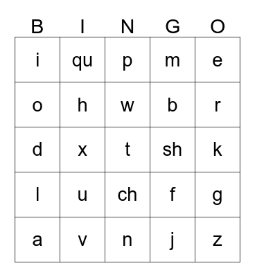 Letters Bingo Card