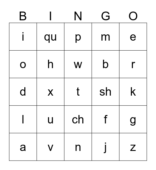 Letters Bingo Card