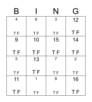 Diabetes Bingo Card