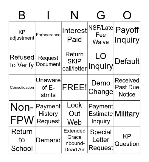 First Friday Bingo Card