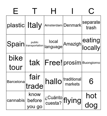 Ethical Tourism Bingo Card