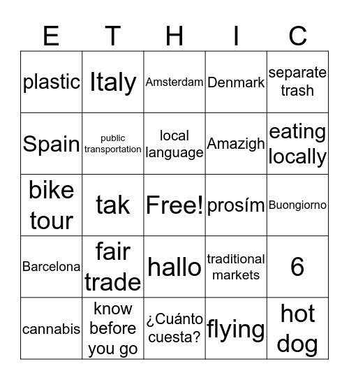 Ethical Tourism Bingo Card