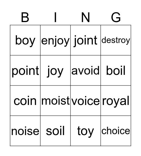 Digraph  oi & oy  2nd Grade Bingo Card