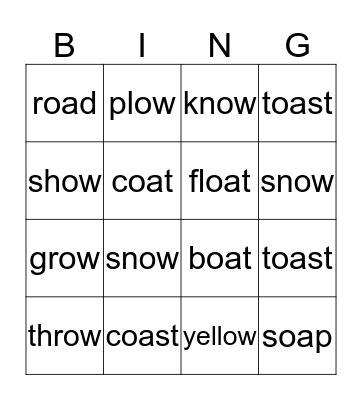 Vowel team oa & ow  First Grade Bingo Card