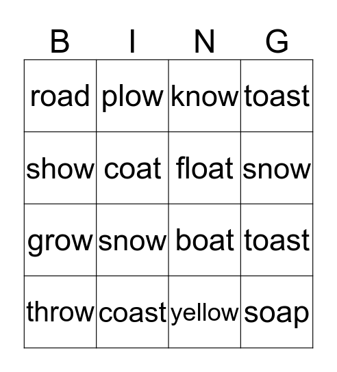 Vowel team oa & ow  First Grade Bingo Card