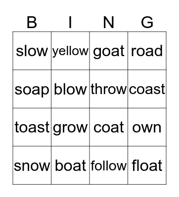 Vowel teams oa & ow 1st Grade Bingo Card