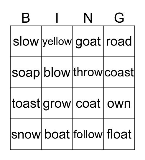 Vowel teams oa & ow 1st Grade Bingo Card