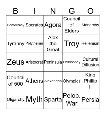 GREECE BINGO Card