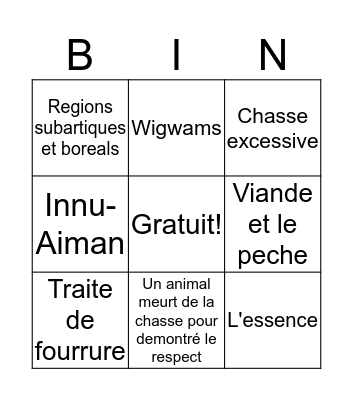 Innus Bingo Card