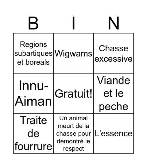 Innus Bingo Card