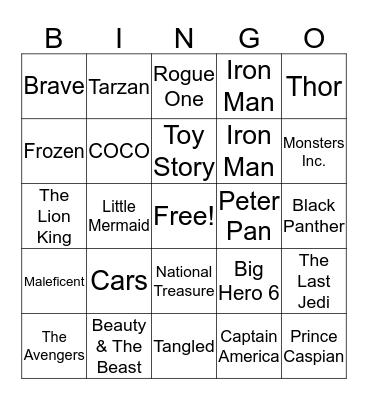 Disney Movie Bingo Cards Bingo Card