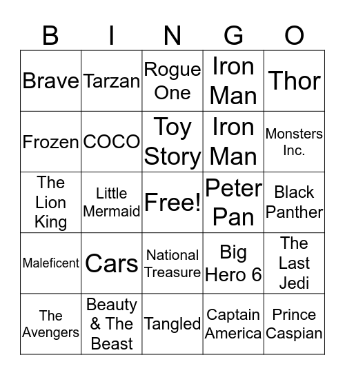 Disney Movie Bingo Cards Bingo Card