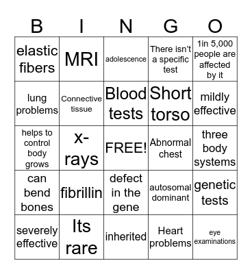 Marfan Syndrome Bingo Card