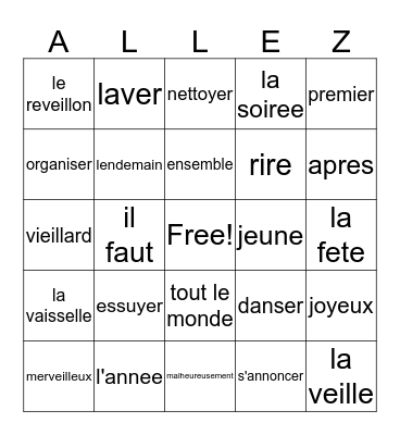 French II Semaine 21 Bingo Card
