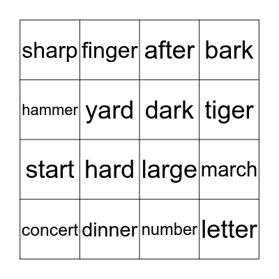 er and ar Bingo Card