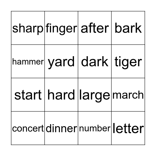 er and ar Bingo Card