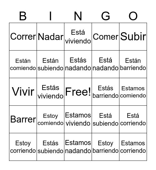 Present Progressive # 1 Bingo Card