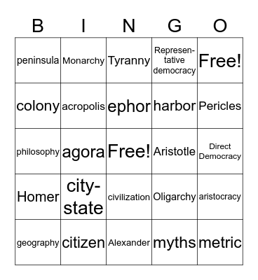 Ancient Greece Bingo Card