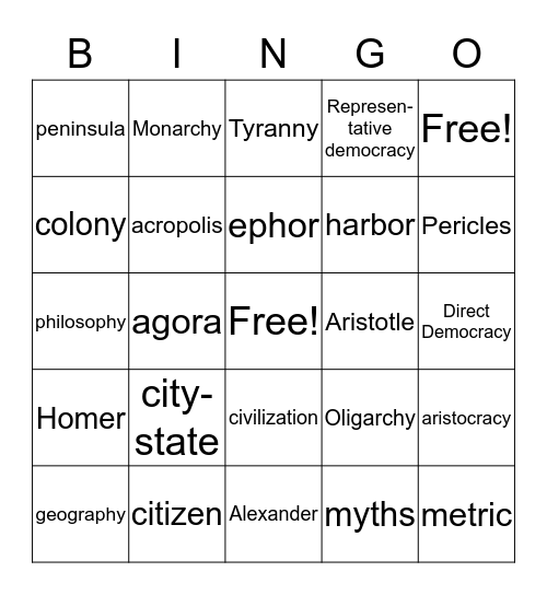 Ancient Greece Bingo Card