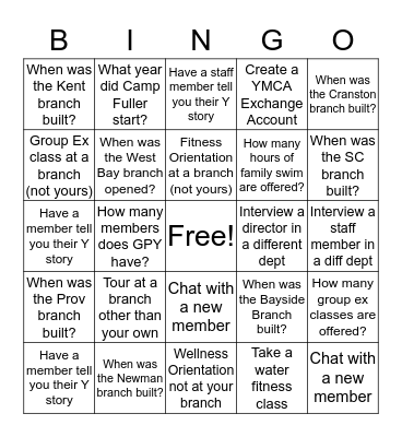 GPY Engagement Bingo Card