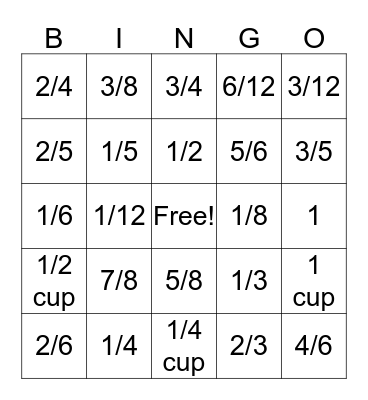 Identifying and Adding Fractions Bingo Card