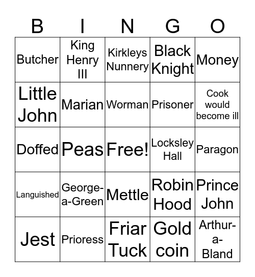 Robin Hood Bingo Card