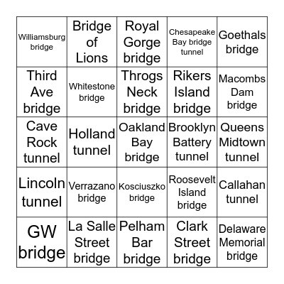 Bridges & Tunnels in USA Bingo Card