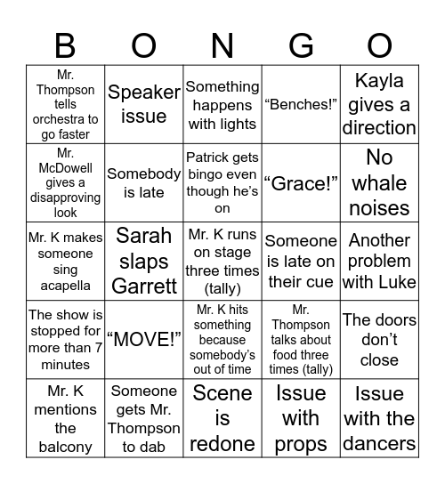 Reminder: bingo starts after the Overture Bingo Card