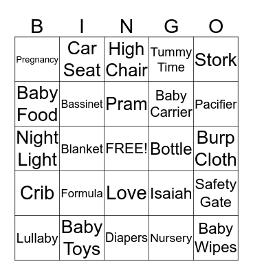 Baby Bingo Card