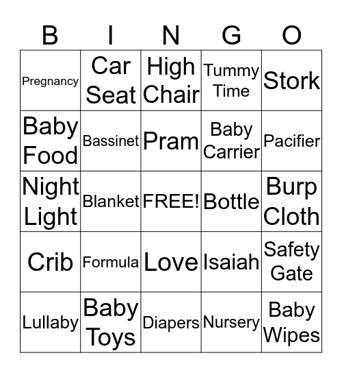 Baby Bingo Card