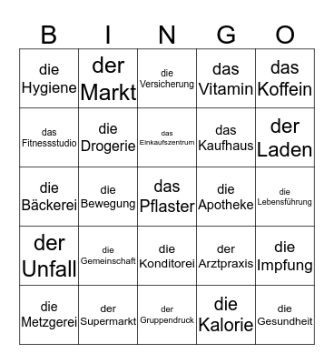 Gesundheit in der Gemeinschaft Bingo Card