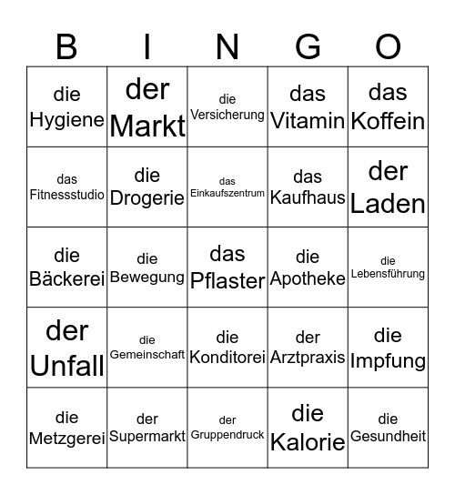 Gesundheit in der Gemeinschaft Bingo Card