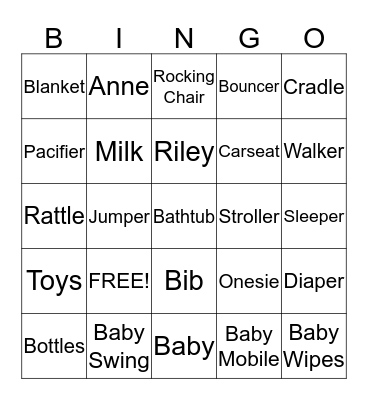 Annie's Baby Bingo Card