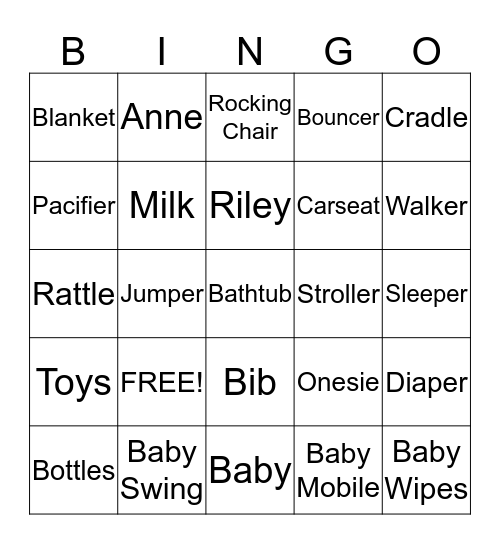 Annie's Baby Bingo Card