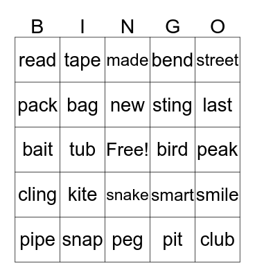 Beginning/Middle/End Sounds Bingo Card